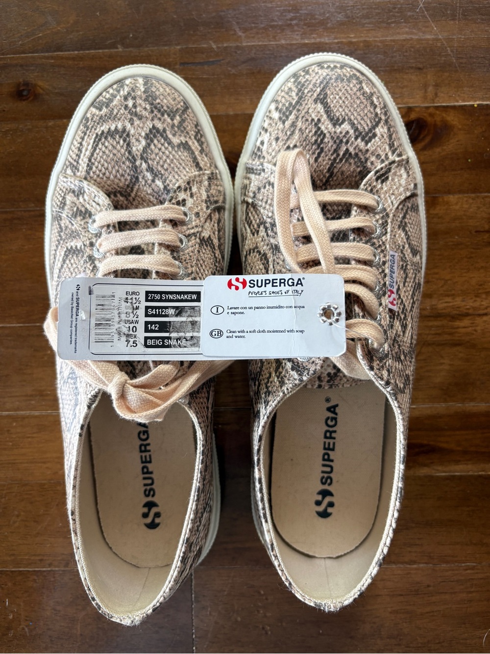 Superga 2750 Snake Print Low-Top Sneakers in Beige and Brown